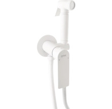 Bílá bidetová sada s sprchovou hadicí a nástěnným držákem