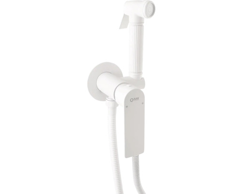 Bílá bidetová sada s sprchovou hadicí a nástěnným držákem