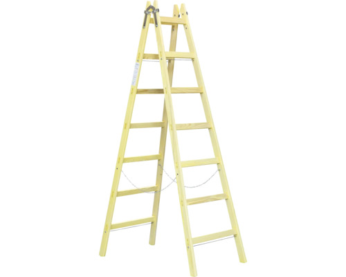 Dřevěný žebřík s příčkami a bezpečnostním řetězem