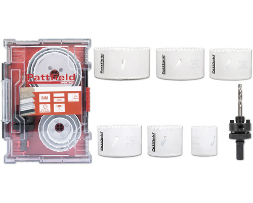 Sada děrovek Pattfield 8díl., bimetalová Ø 40-86mm Sada děrovek Pattfield s bimetalovými děrovkami a středicím vrtákem