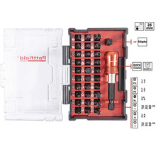Sada bitů Pattfield se šroubovákem a různými bity v průhledném úložném pouzdře