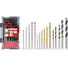 Sada vrtáků Pattfield s různými typy a velikostmi vrtáků v průhledném úložném boxu