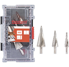 Sada stupňovitých vrtáků Pattfield s průhledným plastovým pouzdrem