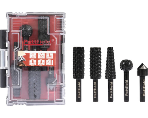 Sada rašplí Pattfield 5díl. na dřevo a kov Sada fréz Pattfield v úložném boxu