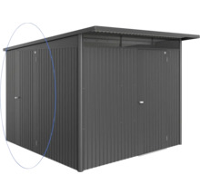 Kovová zahradní chatka s dvoukřídlými dveřmi a pultovou střechou