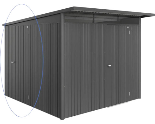 Přídavné dveře AvantGarde ECO tmavě šedá metalíza Kovová zahradní chatka s dvoukřídlými dveřmi a pultovou střechou