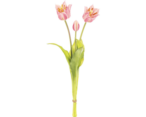 Kytice tulipánů se třemi květy a zelenými listy