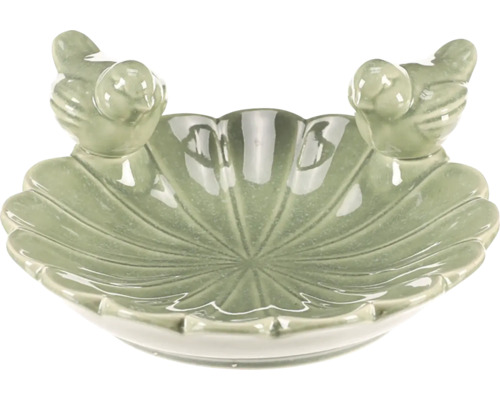 Keramická ptačí lázeň se dvěma figurkami ptáků