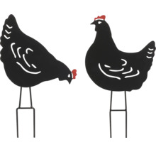 Dva kovové zahradní zápichy ve tvaru slepic