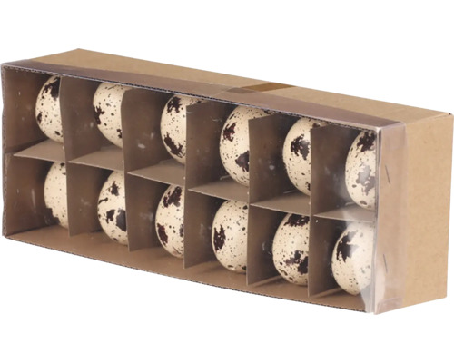 Balení deseti béžových dekorativních vajíček s tmavými skvrnami