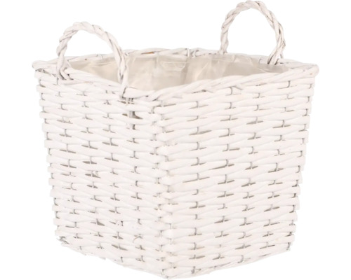 Proutěný koš na květiny hranatý 23 x 23 x 25 cm Bílý proutěný koš s držadly