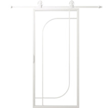 Bílé posuvné dveře s úzkým kovovým rámem a lineárním designem