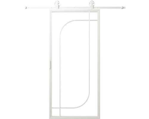 Bílé posuvné dveře s úzkým kovovým rámem a lineárním designem