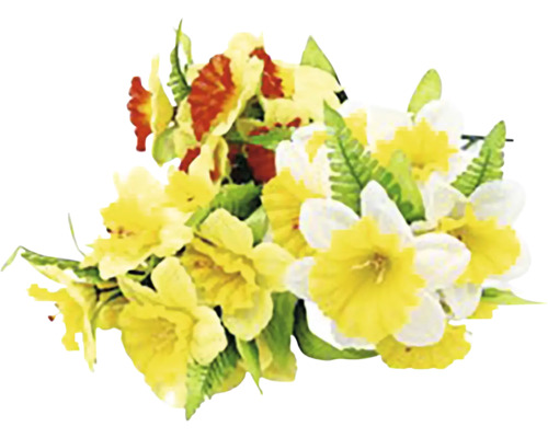 Kytice žlutých a bílých narcisů se zelenými listy