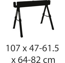 Dvě výškově nastavitelné kozy o rozměrech 107 x 47-61,5 x 64-82 cm.