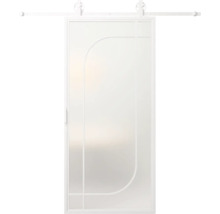 Posuvné dveře s kováním a satinovaným sklem