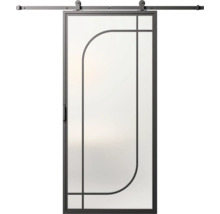 Posuvné dveře se sklem a kovovým rámem