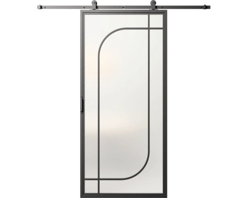 Posuvné dveře se sklem a kovovým rámem