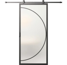 Posuvné dveře se sklem a kovovým rámem