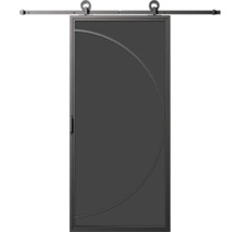 Posuvné dveře s kovovým rámem a půlkruhovou ozdobou