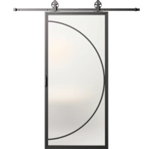 Posuvné dveře se skleněnou výplní a kovovým rámem