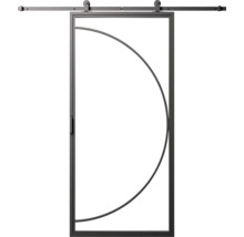 Posuvné dveře s kovovým rámem a půlkruhovým designem