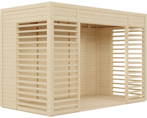 Dřevěný zahradní domek s lamelovými stěnami