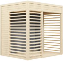 Dřevěný zahradní pavilon s lamelovými stěnami