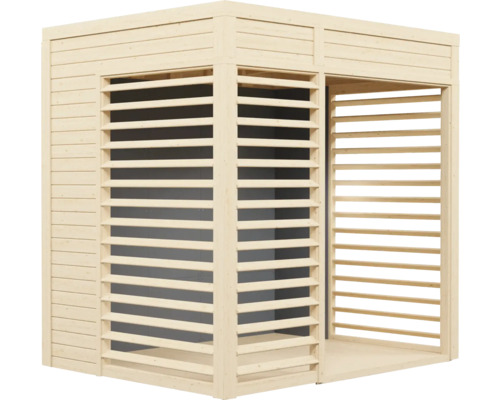 Dřevěný zahradní pavilon s lamelovými stěnami