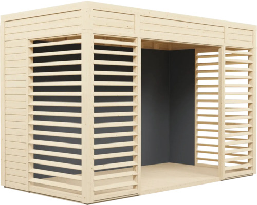 Dřevěný zahradní domek s lamelovými stěnami
