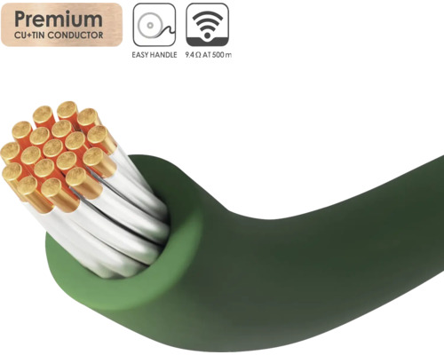 Zelený napájecí kabel s měděno-cínovým vodičem