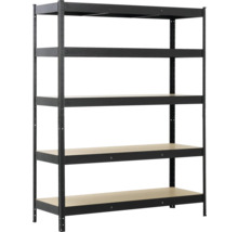 Černý kovový regál s pěti policemi