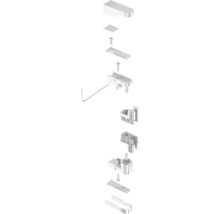 Rozkreslený nákres sady kování se šrouby a nářadím