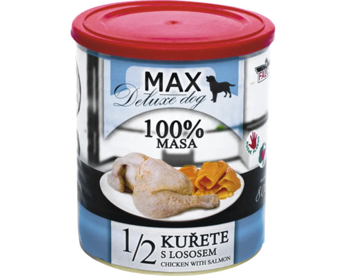 Konzerva pro psy s kuřecím masem a lososem