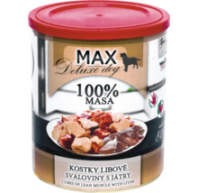 Max Deluxe mokré krmivo pro psy s libovým svalovým masem a játry v plechovce