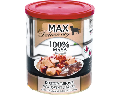 Max Deluxe mokré krmivo pro psy s libovým svalovým masem a játry v plechovce