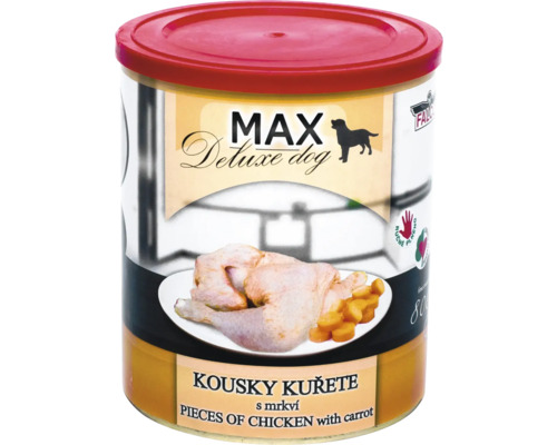 Max Deluxe mokré krmivo pro psy s kuřecím masem a mrkví v konzervě