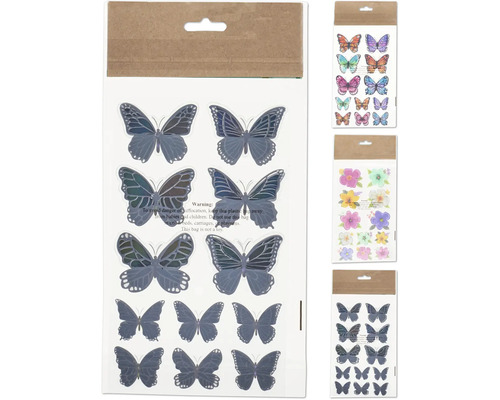 Různé archy samolepek s motivy motýlů a květin