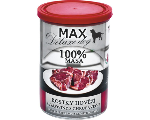 MAX Deluxe krmivo pro psy s hovězími kostkami v konzervě