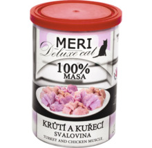 Meri Deluxe Cat krmivo pro kočky s krůtím a kuřecím masem ve svalovině v konzervě