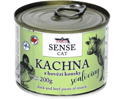 Falco Sense Cat mokré krmivo pro kočky s kachnou a hovězím masem v 200gramové plechovce