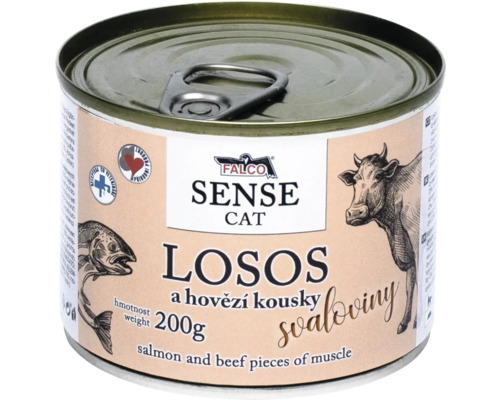 Falco Sense Cat krmivo pro kočky s lososem a hovězím masem, 200 gramová plechovka