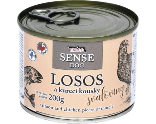 Falco Sense Dog krmivo pro psy s lososem a kuřetem, 200 gramová konzerva