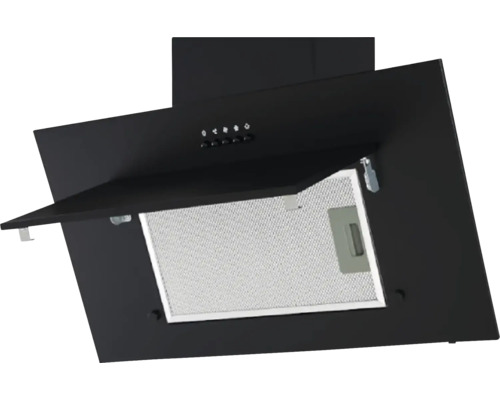 Černý odsavač par s kovovým tukovým filtrem