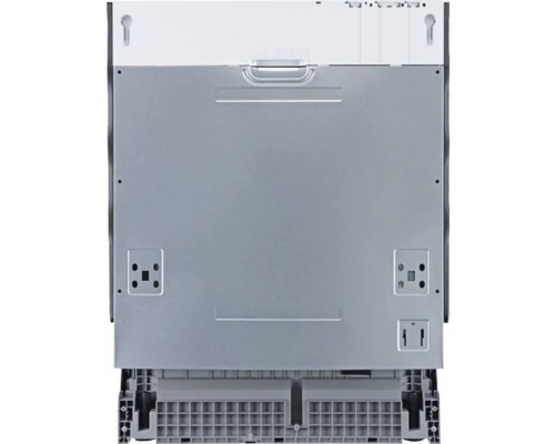 Pohled zezadu na myčku nádobí, zobrazující podrobnosti o instalaci