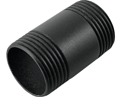 Černá kovová trubková vsuvka se závitovými konci.