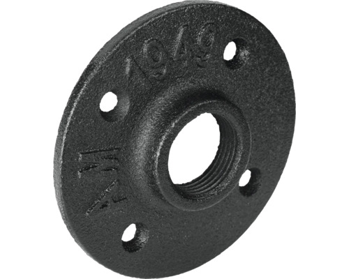 Černá temperovaná litinová příruba se závitovým připojením a upevňovacími otvory