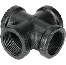 Černá tvarovka z temperované litiny se čtyřmi přípojkami a vnitřním závitem