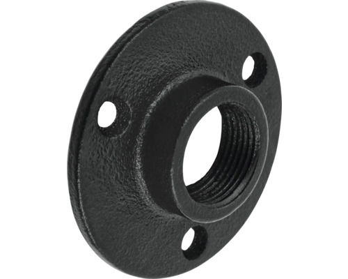 Černá temperovaná litinová příruba se závitem a třemi upevňovacími otvory
