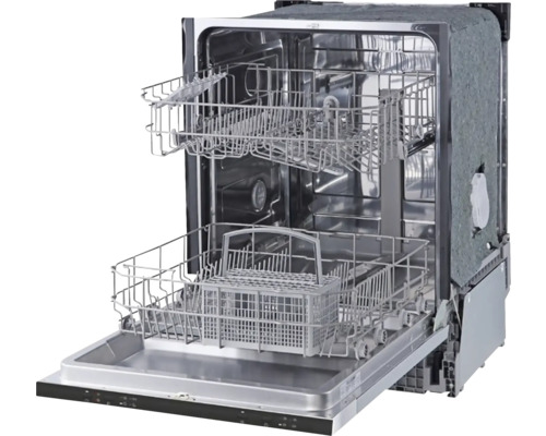 Otevřená myčka s dvěma koši a košíkem na příbory